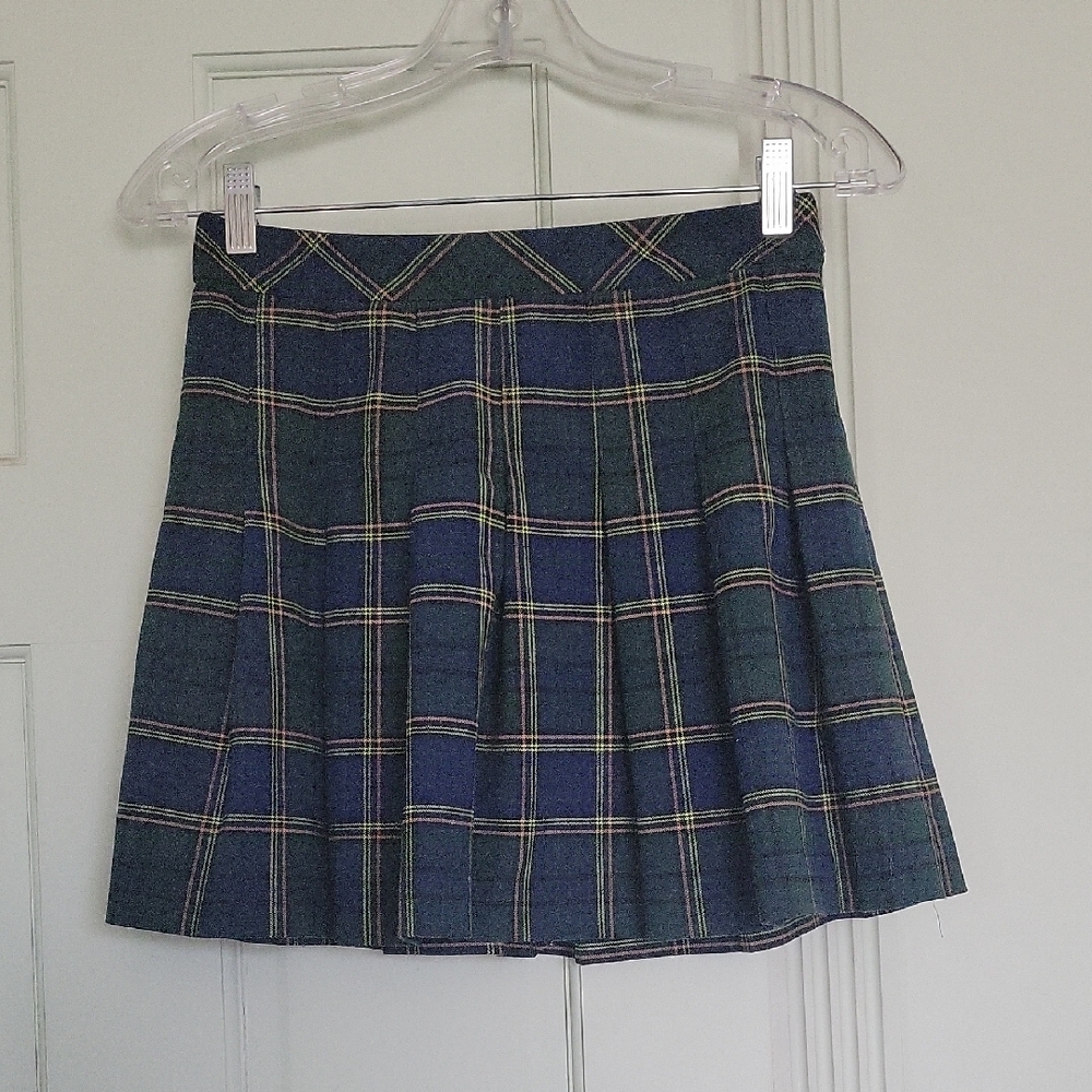 Aritzia Sunday Best Plaid Mini Skirt - Blue and Green